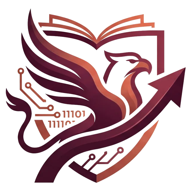 KORBIA emblem: a griffin with an open book, a shield, a rising arrow and circuit lines